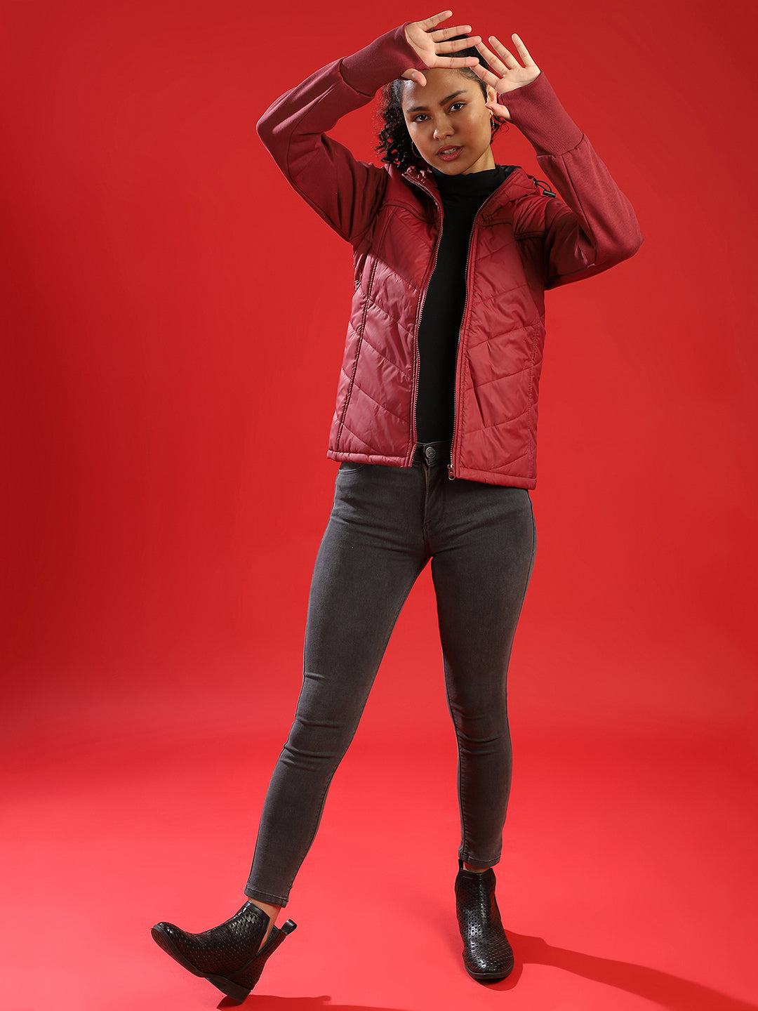 Quilted Jacket With Sweatshirt Sleeve