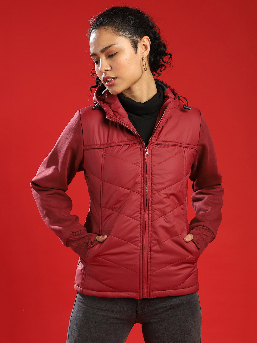 Quilted Jacket With Sweatshirt Sleeve