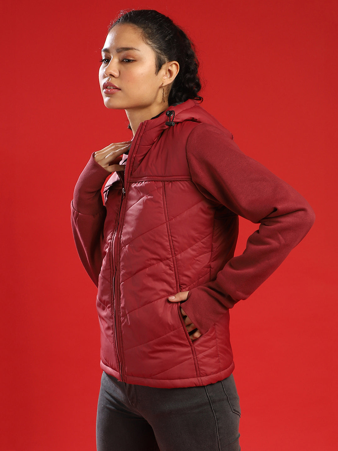 Quilted Jacket With Sweatshirt Sleeve