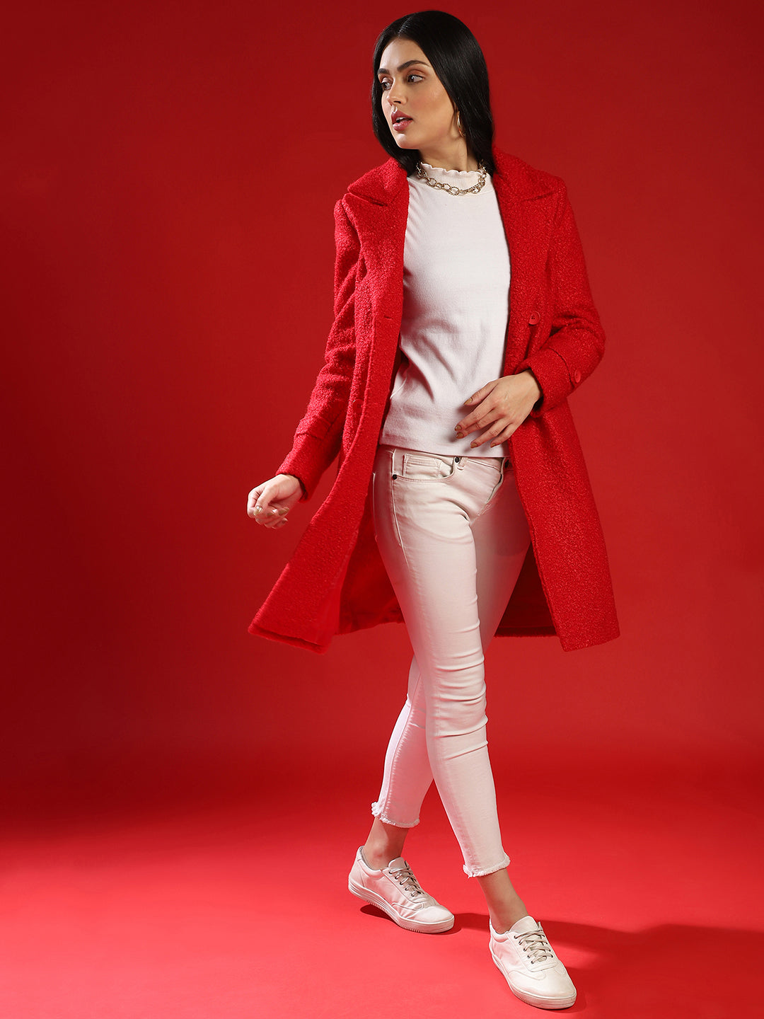 Double-Breasted Sherpa Long Coat