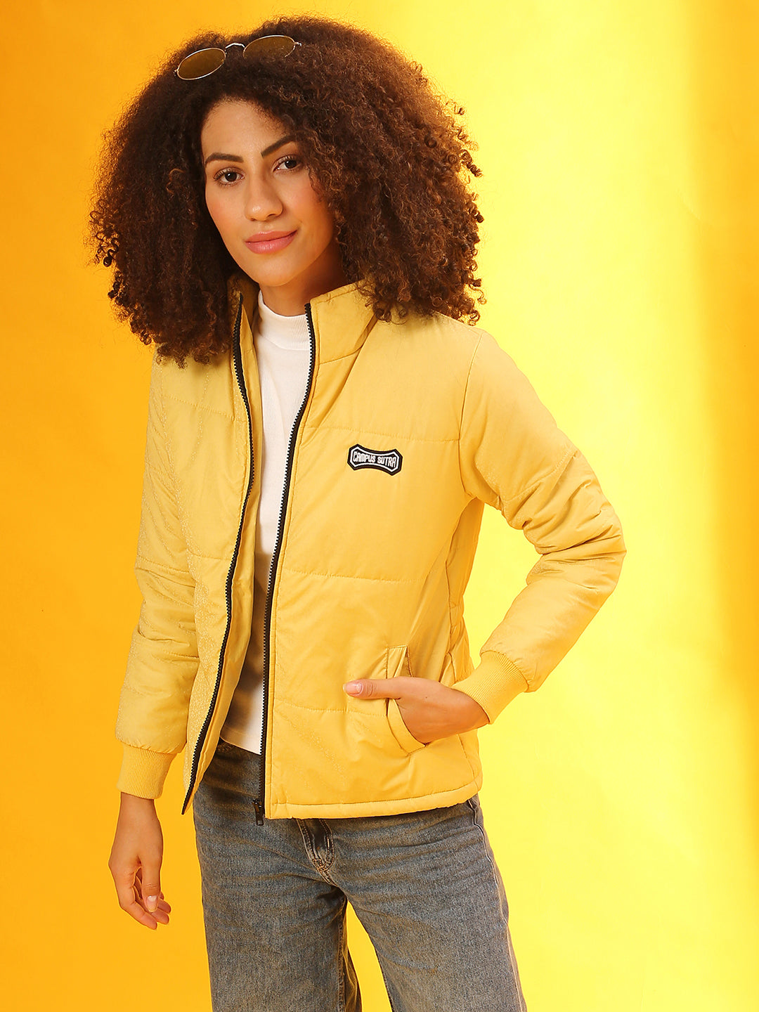 Zip-Front Bomber Jacket With Angled Open Pockets