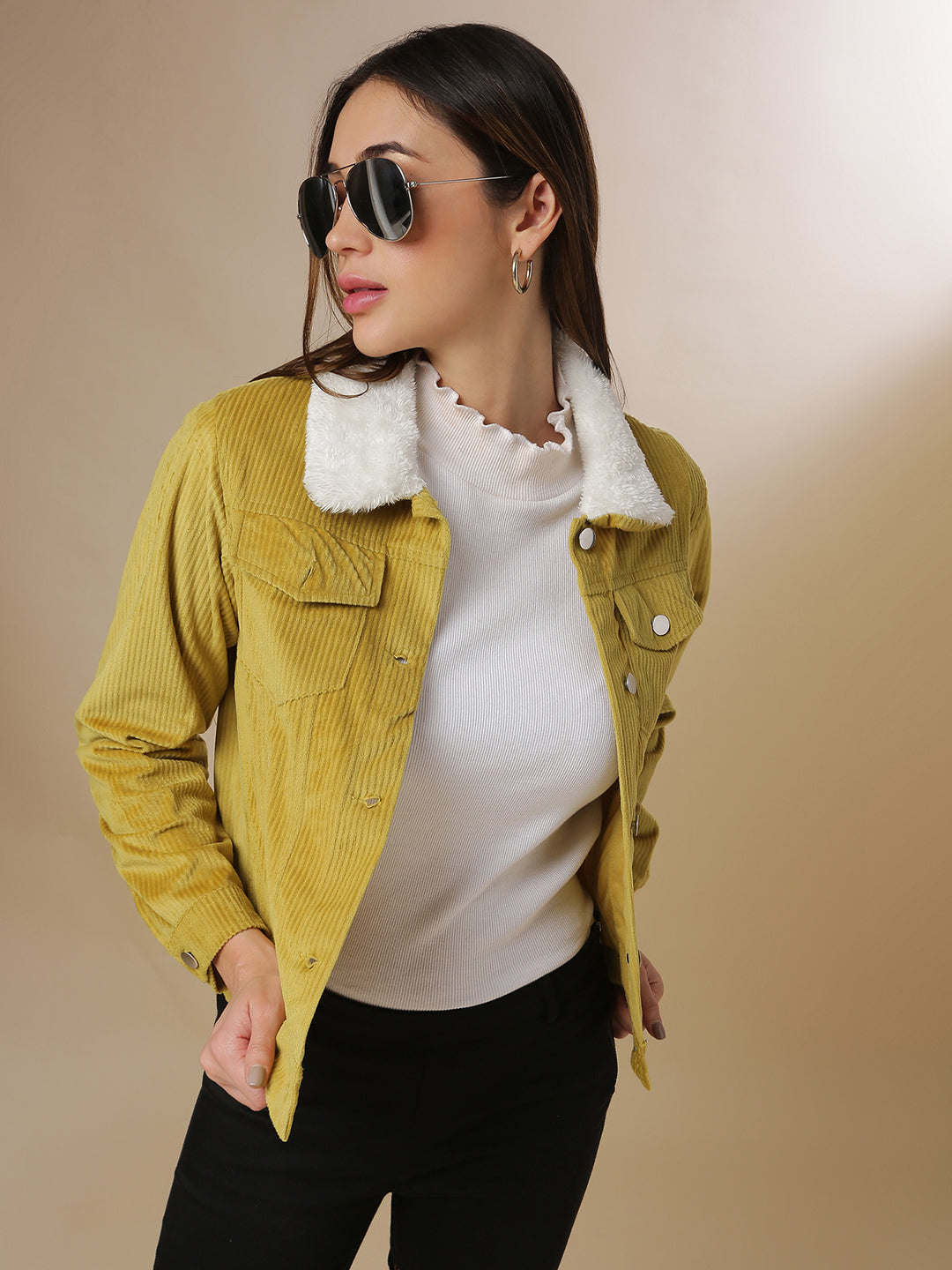 Corduroy Jacket With Fur Details