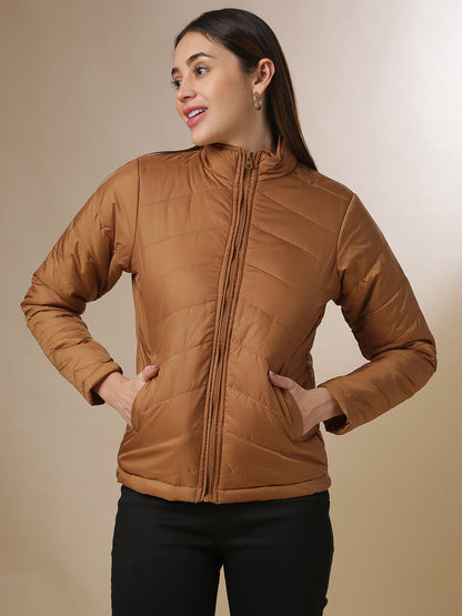 Quilted Puffer Jacket With Zip Closure