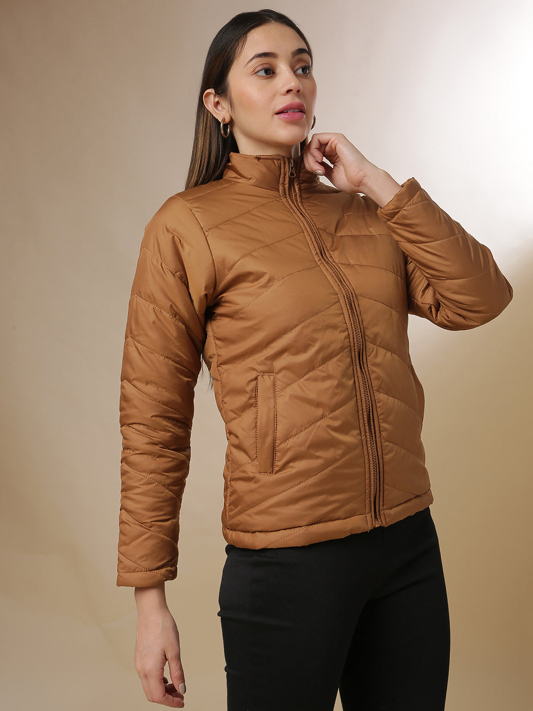 Quilted Puffer Jacket With Zip Closure