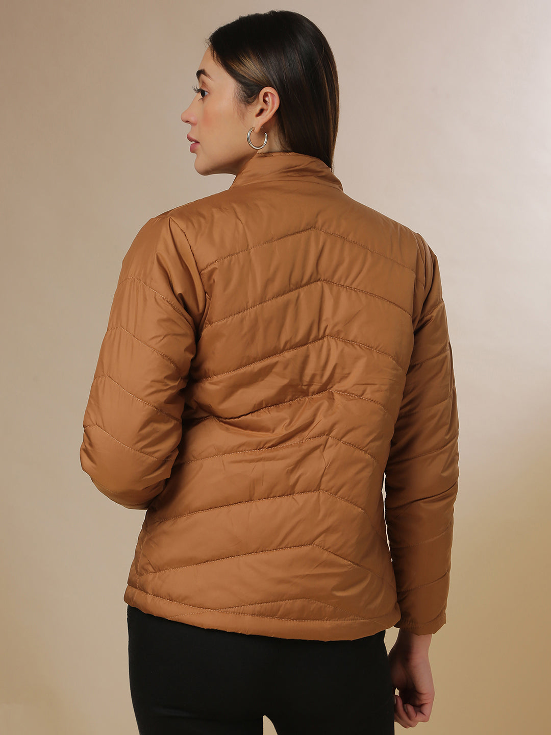 Quilted Puffer Jacket With Zip Closure