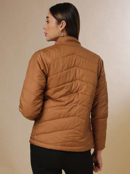 Quilted Puffer Jacket With Zip Closure