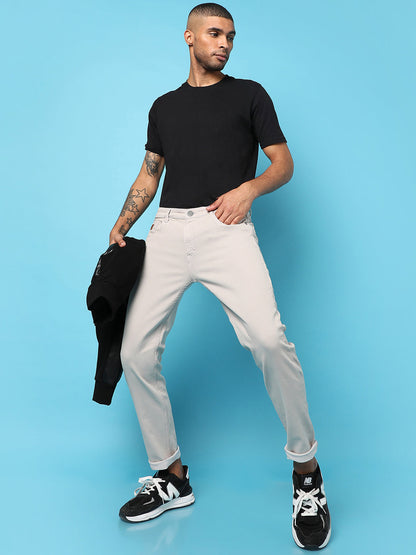 MENâ€™S SOLID WHITE WASHED DENIM JEANS SLIM FIT FOR CASUAL WEAR