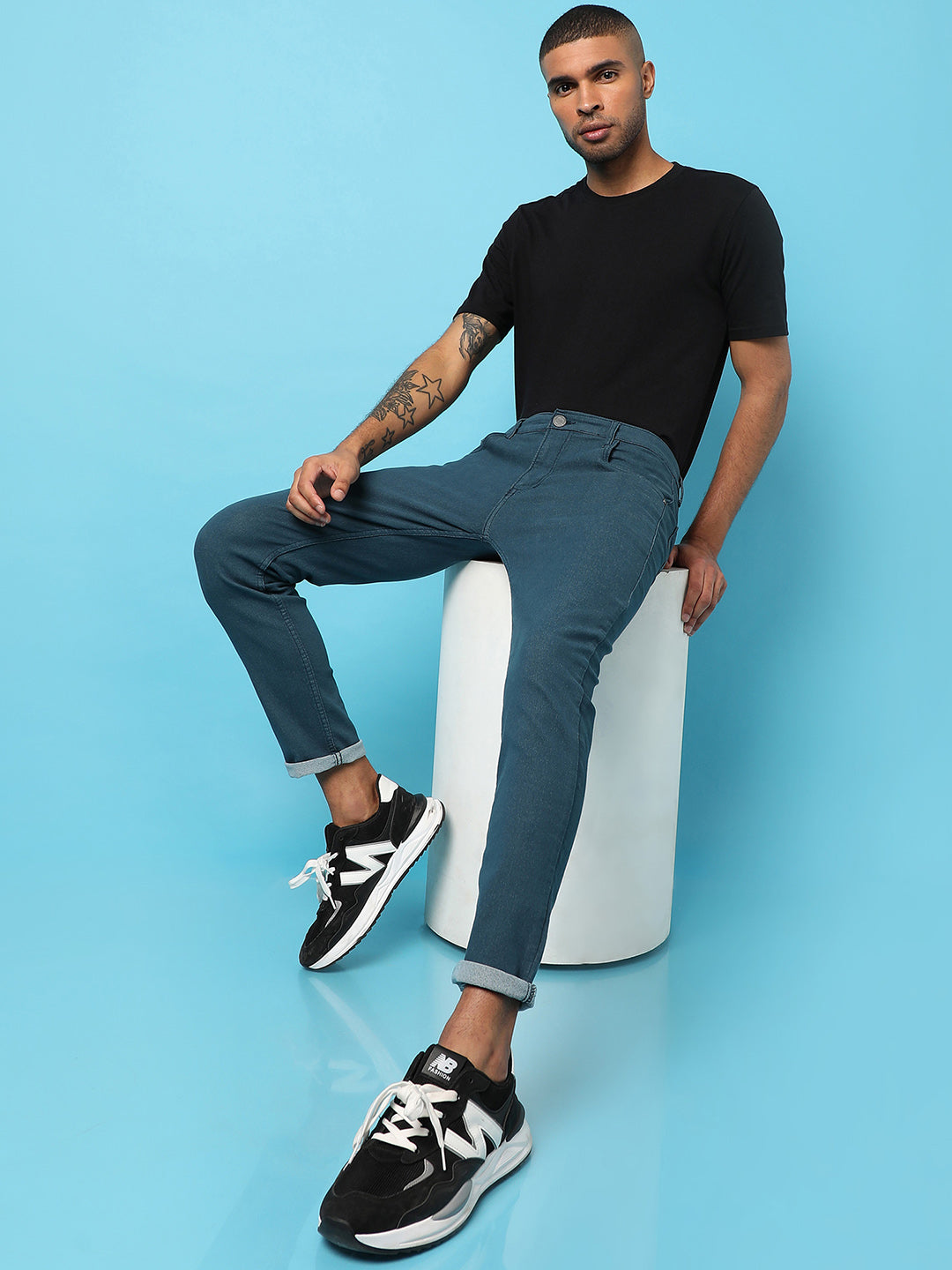 MENâ€™S SOLID BLUE DARK-WASH DENIM JEANS SLIM FIT FOR CASUAL WEAR