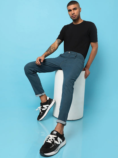 MENâ€™S SOLID BLUE DARK-WASH DENIM JEANS SLIM FIT FOR CASUAL WEAR