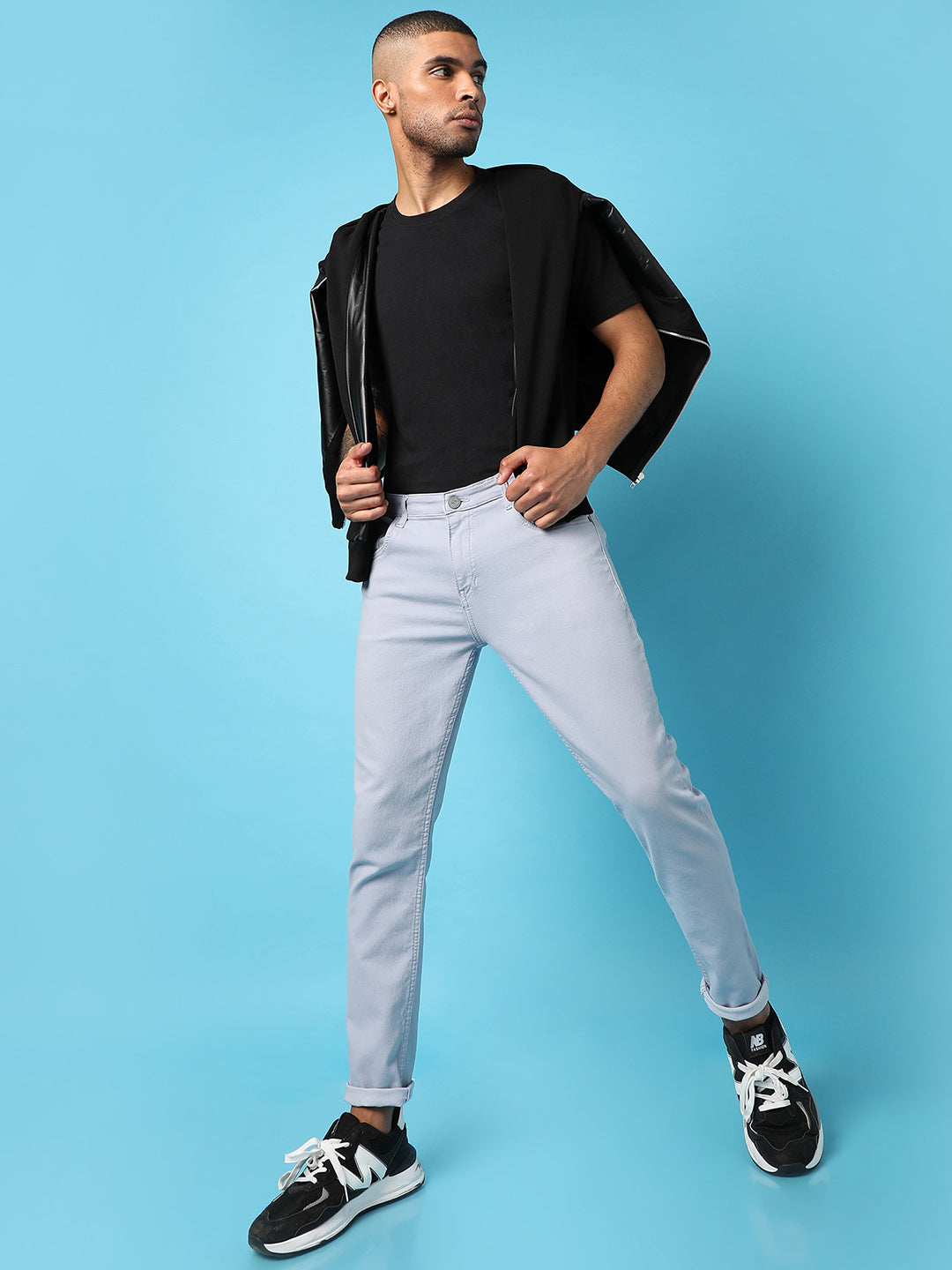 MENâ€™S SOLID LIGHT GREY DENIM JEANS SLIM FIT FOR CASUAL WEAR