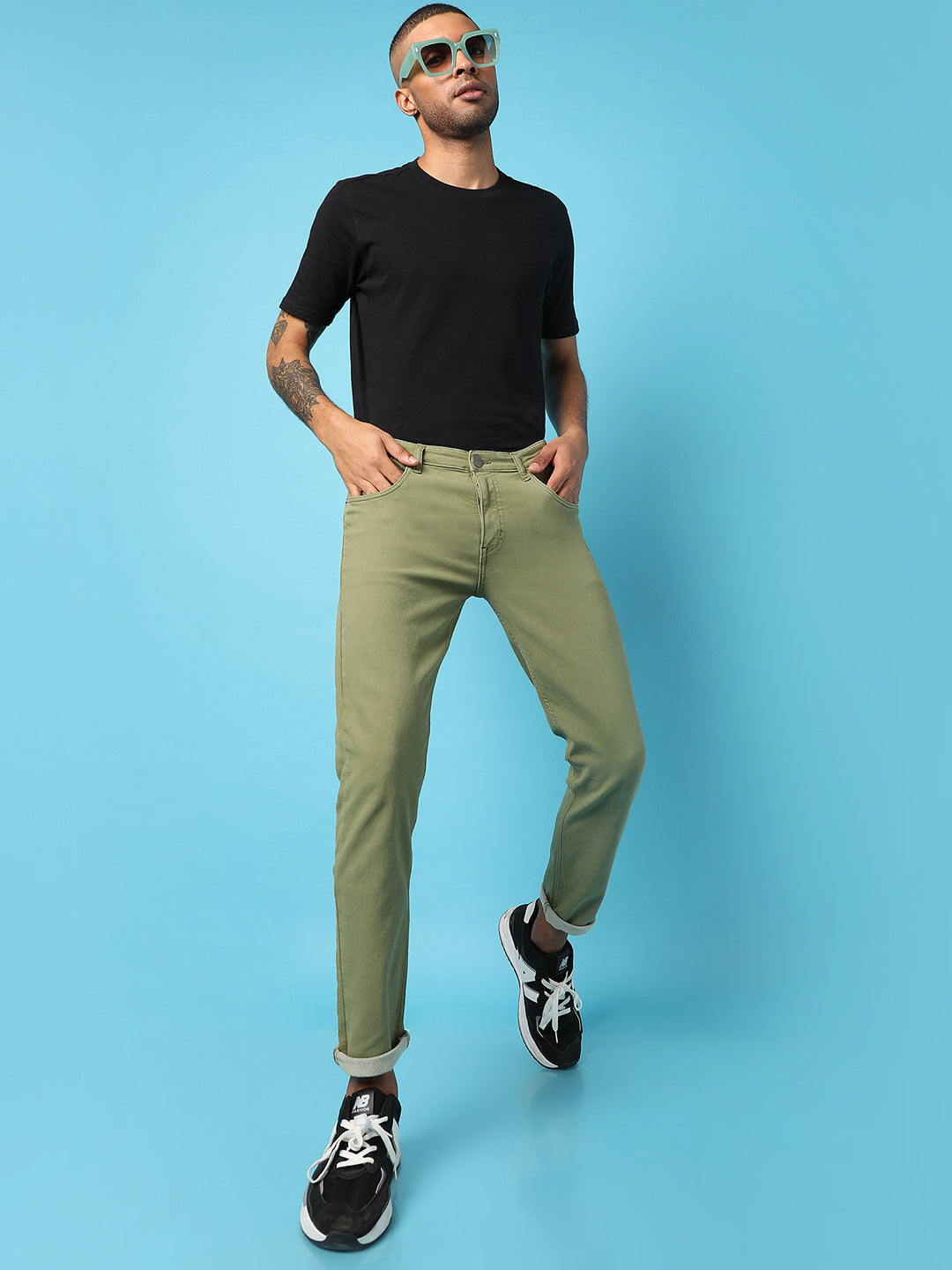 MENâ€™S SOLID OLIVE GREEN DENIM JEANS SLIM FIT FOR CASUAL WEAR