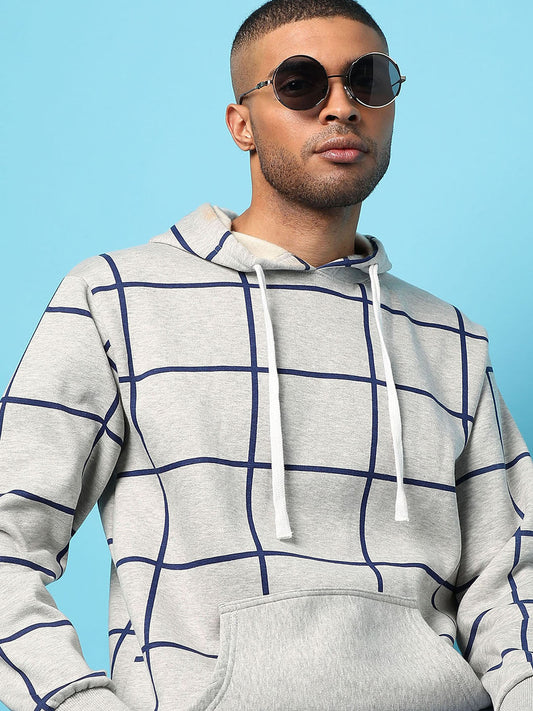 Contrast Graph Check Hoodie With Kangaroo Pocket
