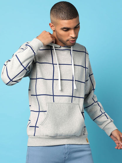 Contrast Graph Check Hoodie With Kangaroo Pocket