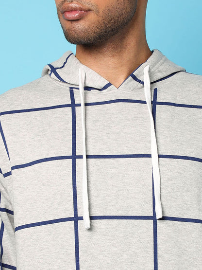 Contrast Graph Check Hoodie With Kangaroo Pocket