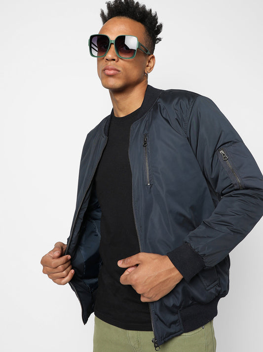 Zip-Front Puffer Jacket With Ribbed Hem
