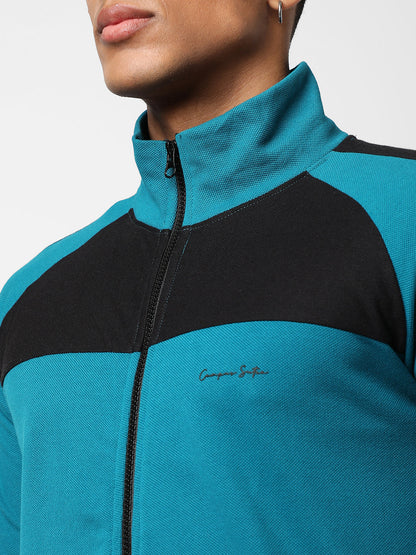 MEN'S  SOLID TEAL BLUE DRI-FIT ZIP THROUGH ACTIVEWEAR JACKET REGULAR FIT