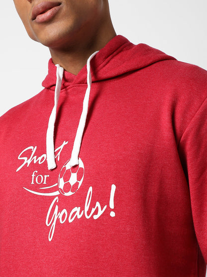 MENâ€™S SOLID RED SHOOT FOR GOALS PRINTED COTTON SWEATSHIRT WITH HOODIE REGULAR FIT