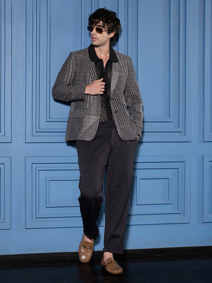 Tailored Geometric-Block Jacquard Blazer