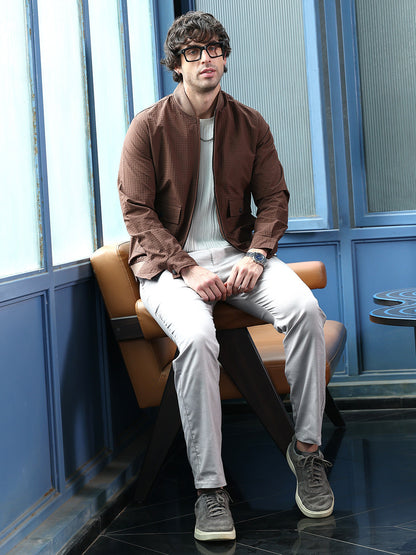 Zip-Front Waffle Bomber Jacket