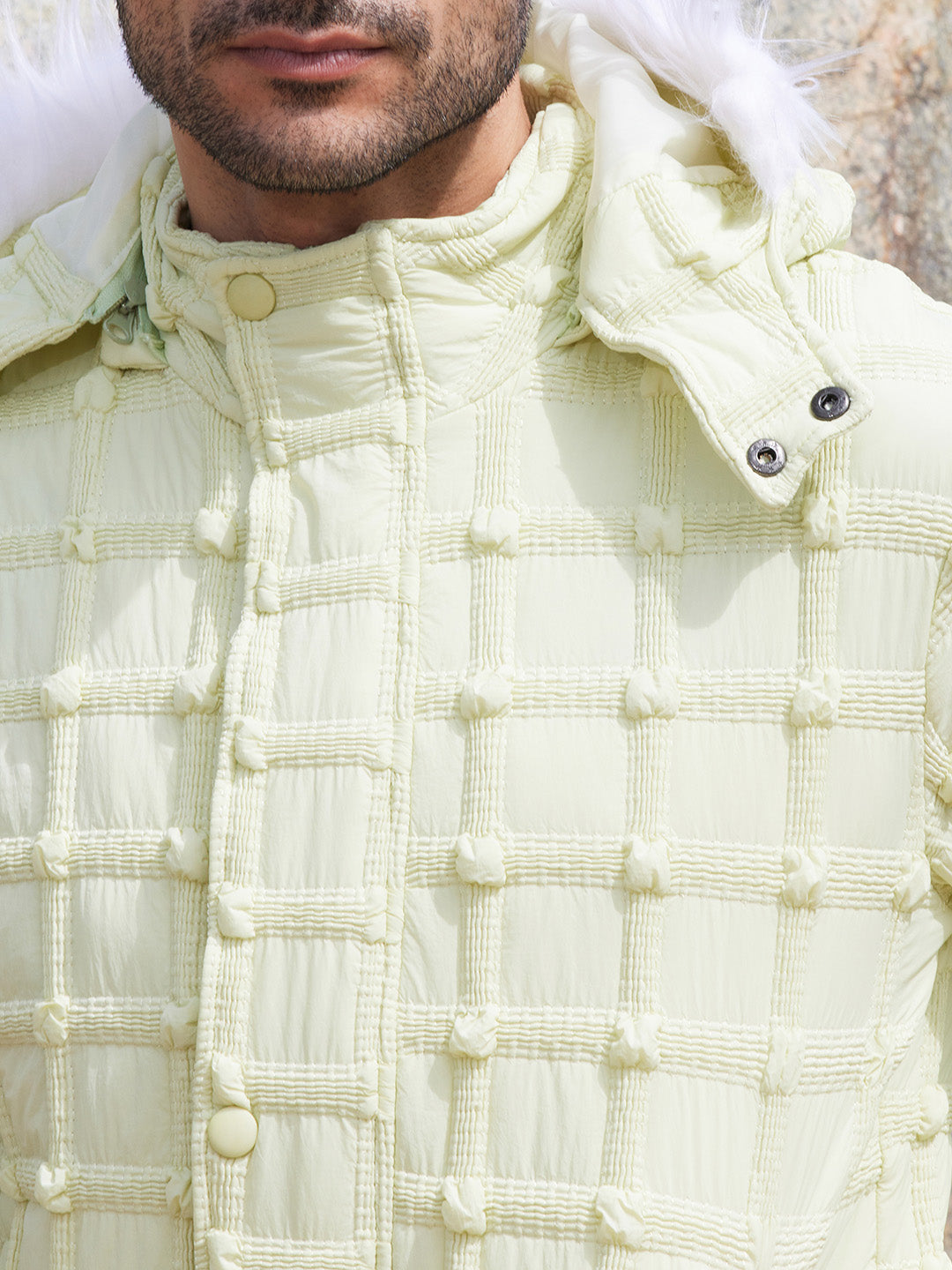 Self-Design Puffer Jacket With Fleece Hood