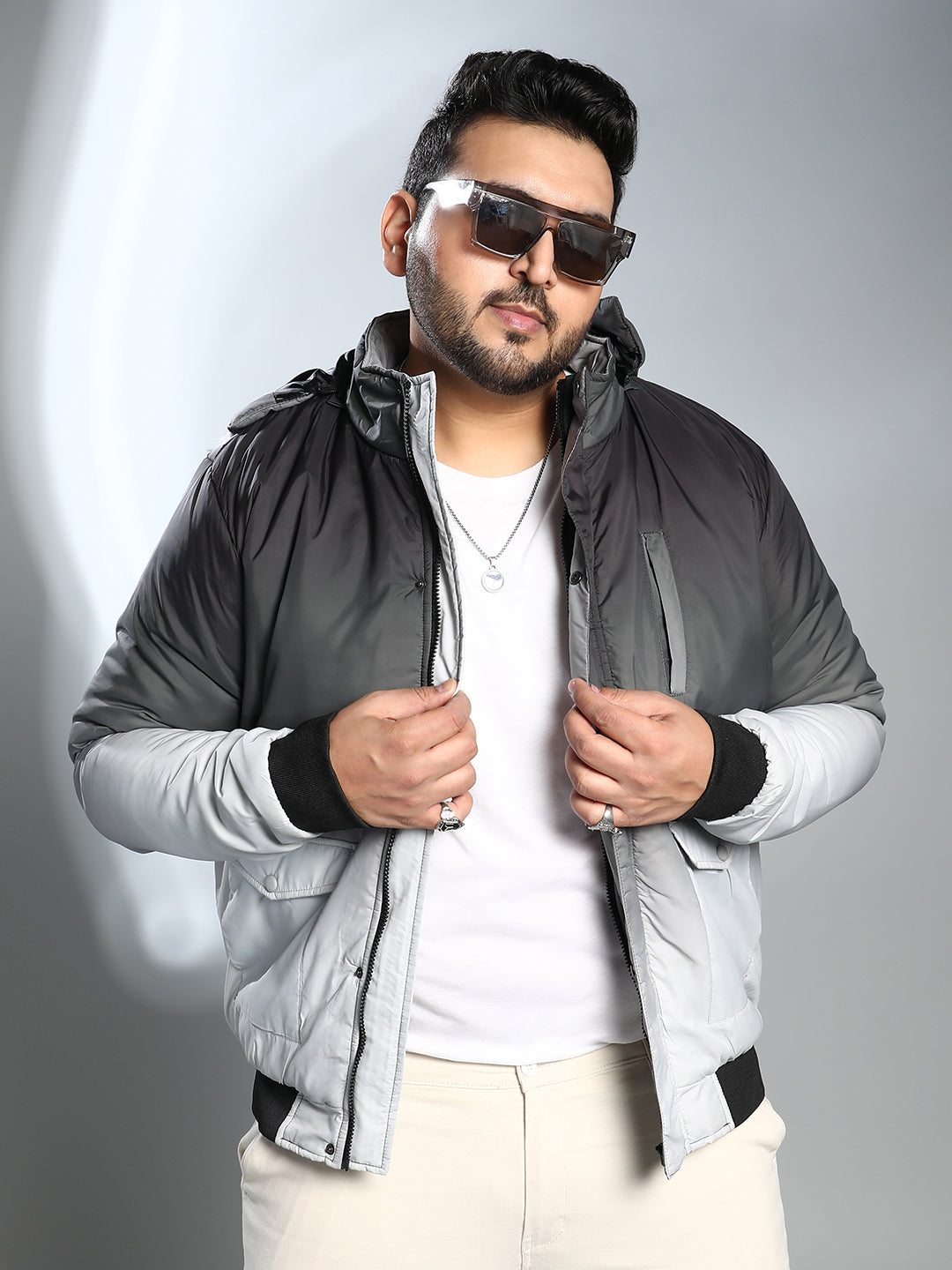 Ombre Puffer Jacket With Fleece Hood