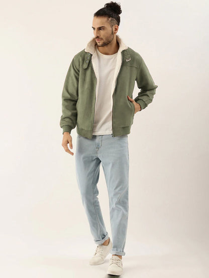 Fur-Lined Suede Bomber Jacket