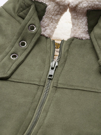 Fur-Lined Suede Bomber Jacket