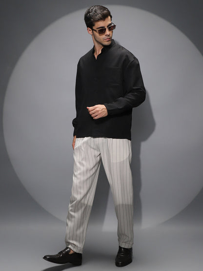 Band-Collar Heathered Shacket