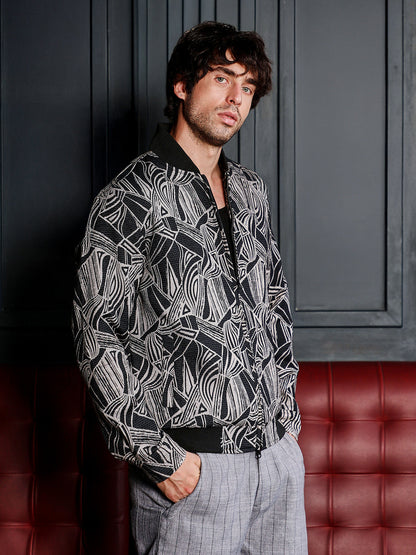 Stroke-Jacquard Bomber Jacket