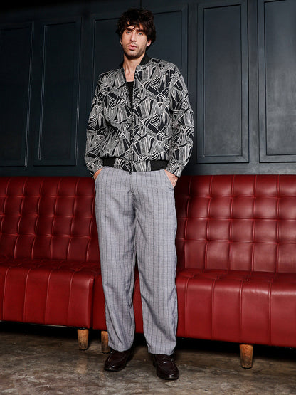 Stroke-Jacquard Bomber Jacket