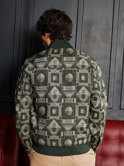 Geometric-Jacquard Bomber Jacket