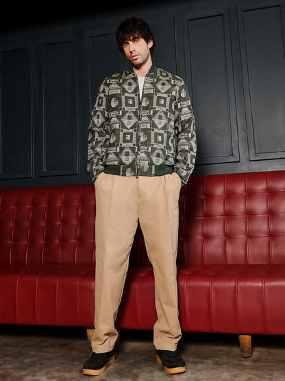 Geometric-Jacquard Bomber Jacket