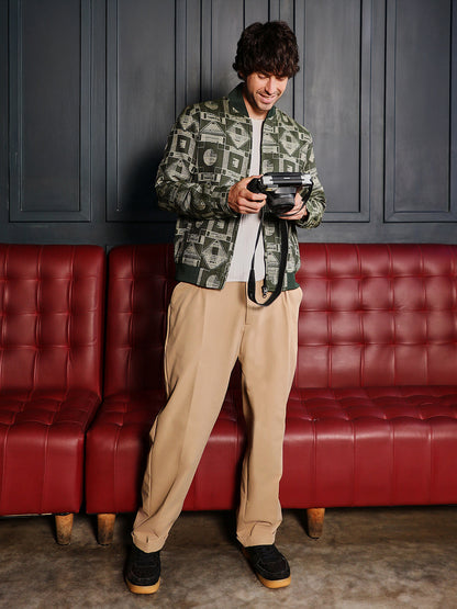 Geometric-Jacquard Bomber Jacket