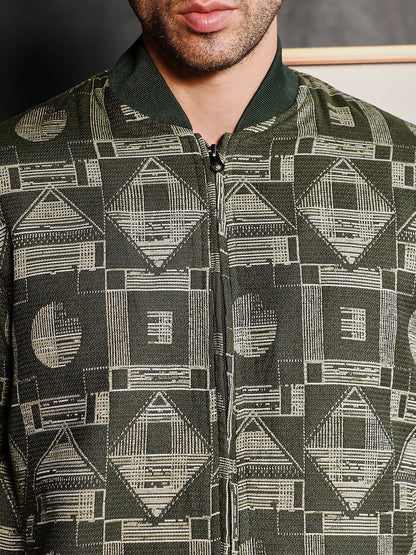 Geometric-Jacquard Bomber Jacket