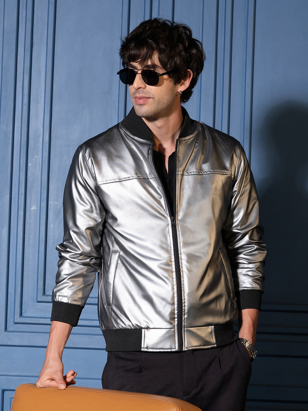 Patent-Panel Bomber Jacket