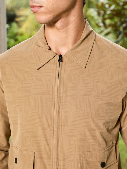 Zip-Front Geometric-Jacquard Jacket