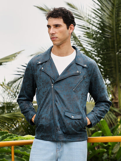 Embossed-Suede Biker Jacket