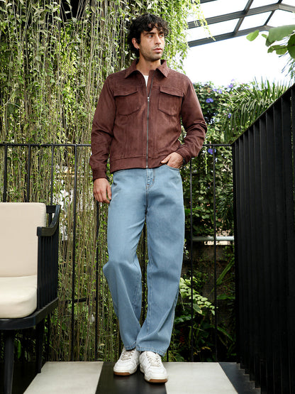 Solid Utility-Suede Bomber Jacket