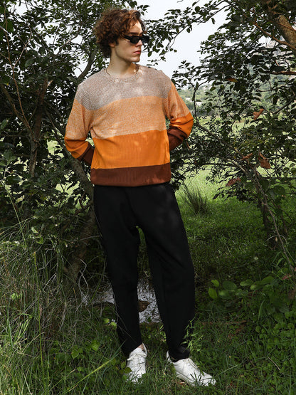Contrast Panel Pullover Sweater