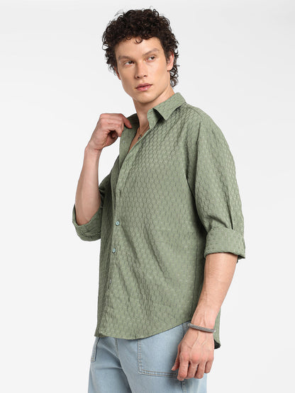 Honeycomb-Textured Oversized Shirt
