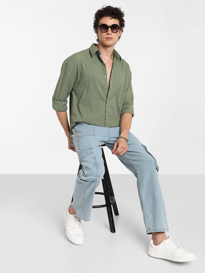 Honeycomb-Textured Oversized Shirt