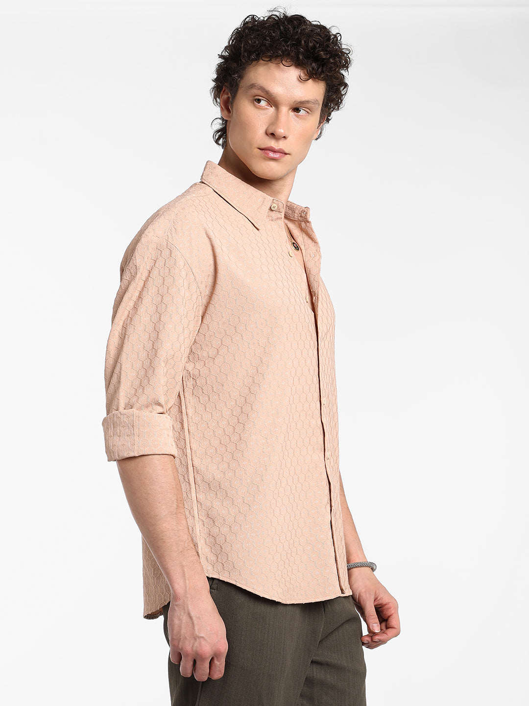 Honeycomb-Textured Oversized Shirt