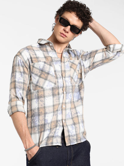 Tie-Dye Plaid Oversized Shirt