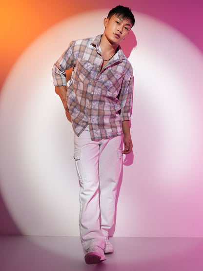 Tie-Dye Plaid Oversized Shirt