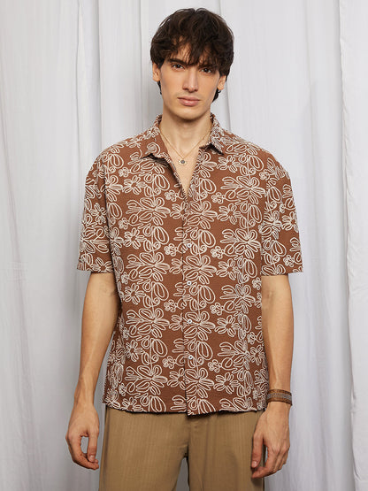 Floral-Lined Oversized Shirt
