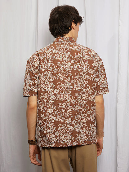 Floral-Lined Oversized Shirt