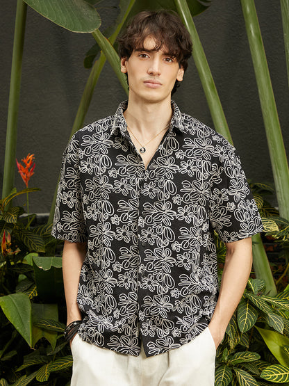 Floral-Lined Oversized Shirt