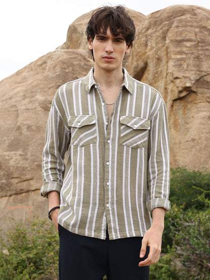 Utility Halo-Stripe Oversized Shirt