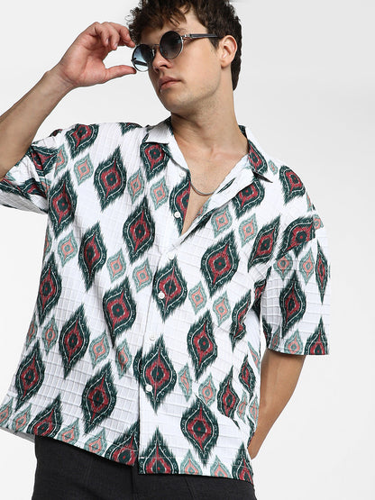 Ikkat Motif Oversized Shirt