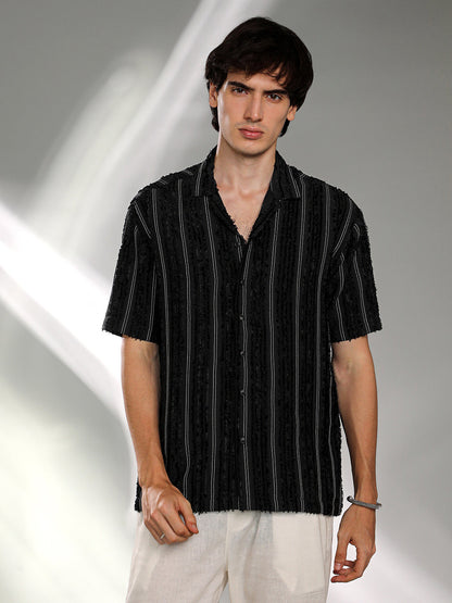 Unhemmed Striped Oversized Shirt